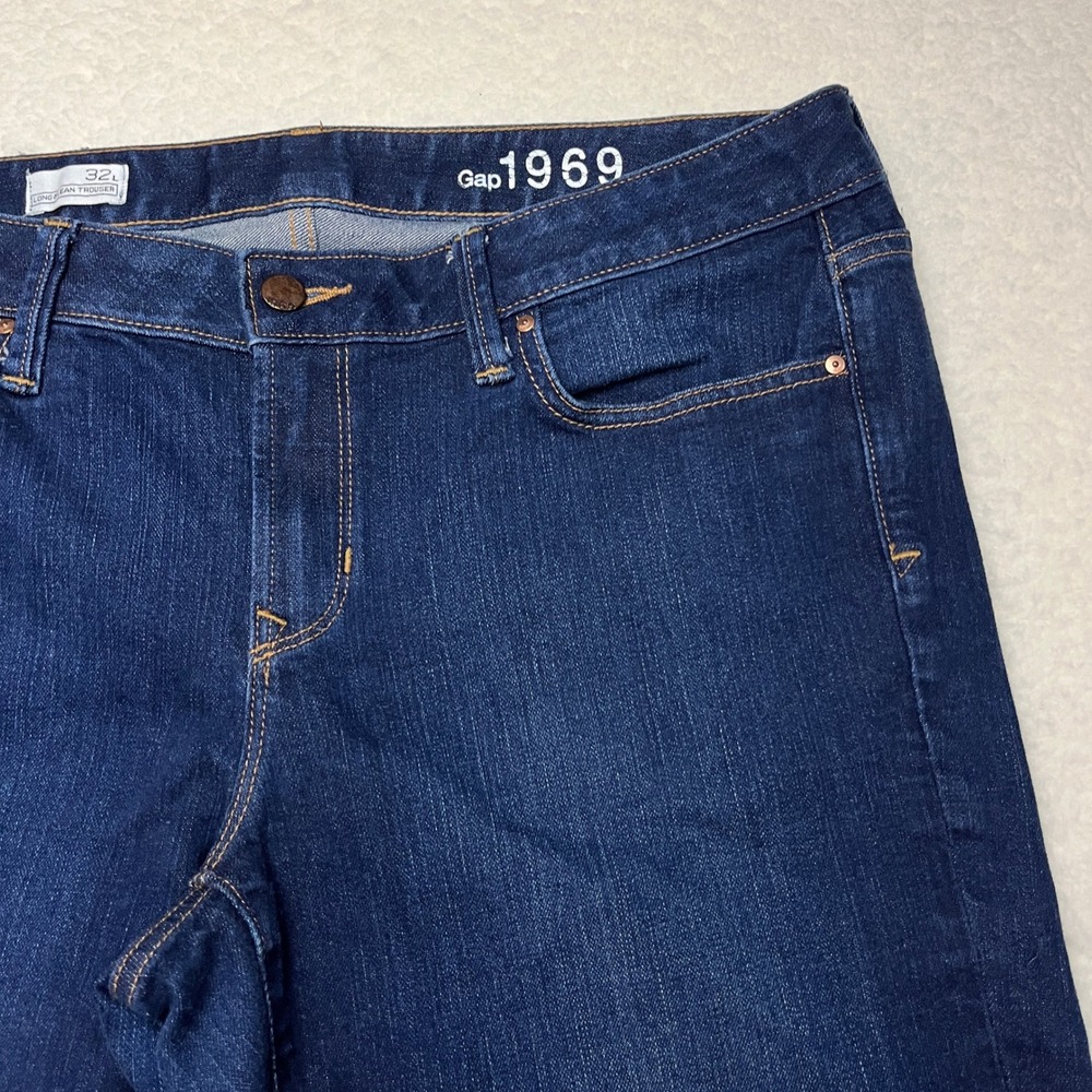 Gap Jeans Womens‎ 32L Blue Long & Lean Trouser 1969 Flare Leg Dark Wash Denim